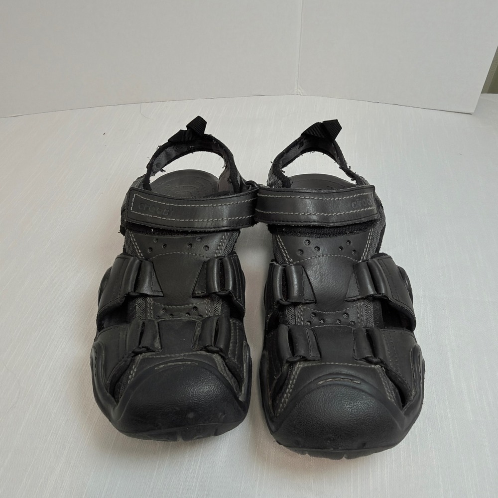 Crocs Swiftwater Fisherman Sandals Mens 8 Black Good Leather Outdoor 204562